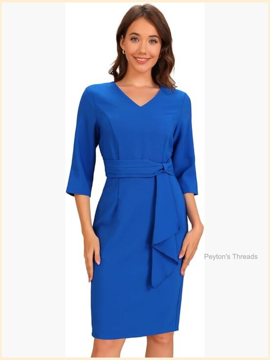 Dresses & Skirts - Half Sleeve Midi Dress with Belted Wrap V-Neck